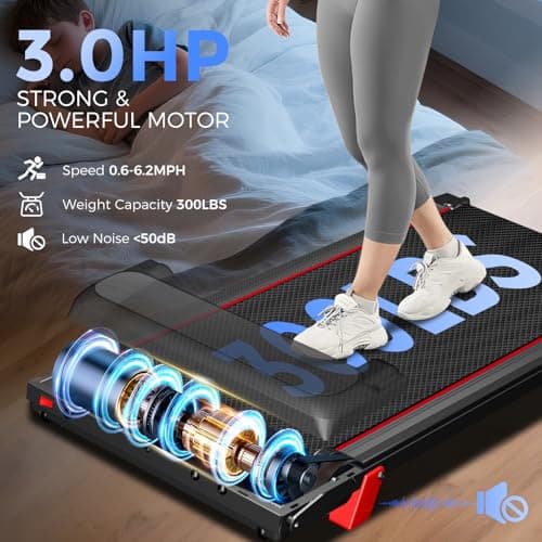 Treadmill with Incline 3-in-1 Portable Treadmills for Home Small, Incline Walking Pad Treadmill with Handle Bar, Walking Pad Foldable with 3.0HP Quiet Brushless, LED Dispay, 300LBS Capacity Black 7