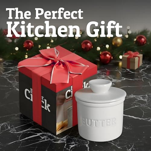 Priority Chef Butter Crock with Lid with Water Line, Ceramic French Butter Dish to Leave On Counter, White 9