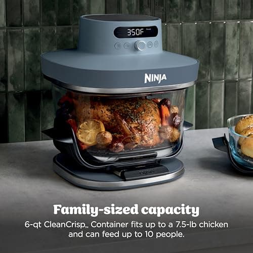 Ninja Crispi Pro 6-in-1 Glass Air Fryer | 450°F, Nontoxic, 6qt & 2.5qt Containers & Lids | Microwave, Freezer, Dishwasher Safe | Max Crisp, Air Fry, Bake, Roast, Recrisp, Dehydrate |Cyberspace AS101CY 6