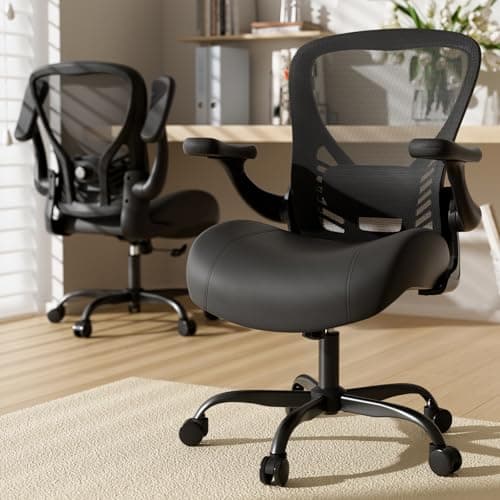 GYI Office Chair Ergonomic, Computer Desk Chair with Memory Foam Seat, Technical Mesh Back, 3D Flip-up Arms, Adjustable Lumbar Support&Height, Wheels for Home or Office, Black