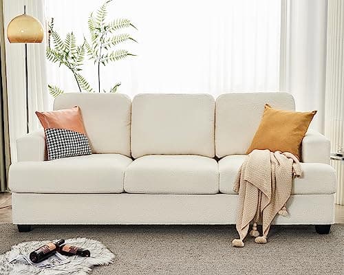 VanAcc 89 Inch Sofa, Comfy Sofa with Extra Deep Seats, 3 Seater Sofa- Modern Couch, Couch for Living Room Apartment Lounge, Offwhite Bouclé 8