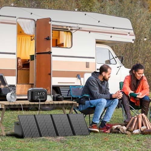 Solar Powered Generator 300W Peak/70400mAh, 260Wh Portable Power Station with Panels 40W Included, Solar Generator with AC Outlet 110V for Home Use, Camping, Outdoor, Power Backup 9