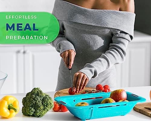 Comfify Over The Sink Colander - Sleek & Modern Strainer for Kitchen - Use with Pasta, Veggies, Grains, Rice & Berry and Fruit Washing Bowl - Strainer, Colander - Peacock Blue 6