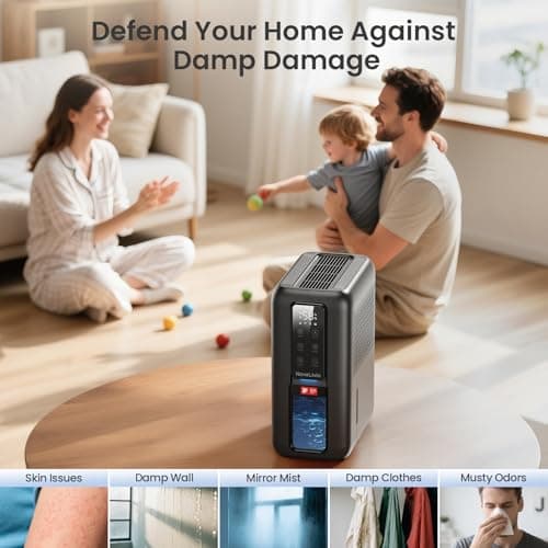 Dehumidifiers for Bathroom with Moisture Absorber Bag Reusable, 68 OZ Water Tank Portable Quiet Dehumidifier for Bedroom with Auto Shut Off, 7 Colors LED Light for Home, RV, Garage, apartment, Black 8