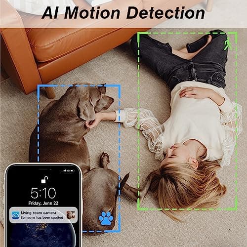 2PC WiFi Indoor Camera for Home Security, 2K Indoor Security Cameras for Home, 24/7 Recording Security Camera, AI Detection, Color Night Vision, 2-Way Talk, Cloud&SD, Works Alexa&Google Assistant 6