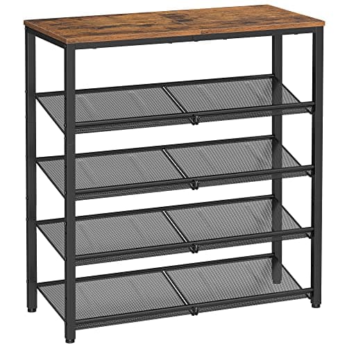 VASAGLE Shoe Rack for Entryway, 5-Tier Shoe Rack Organizer with Storage Shelves and Spacious Top, Freestanding, Adjustable, Industrial, Rustic Brown and Ink Black ULBS038B01