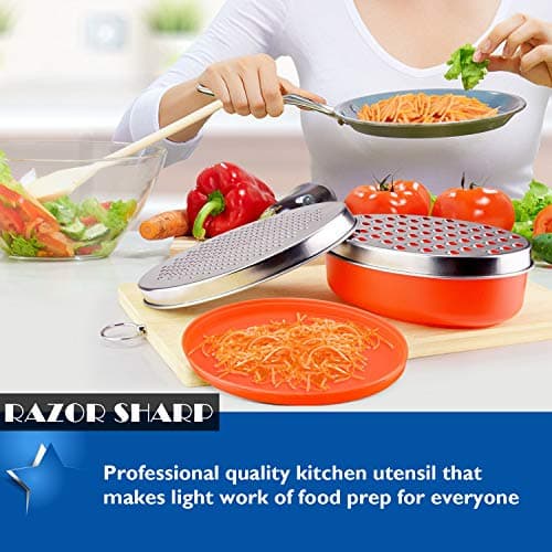 Cheese Grater Citrus Lemon Zester with Food Storage Container & Lid - Perfect For Hard Parmesan Or Soft Cheddar Cheeses, Ginger, Vegetables, Butter, Chocolate & Nutmeg (Red) 5