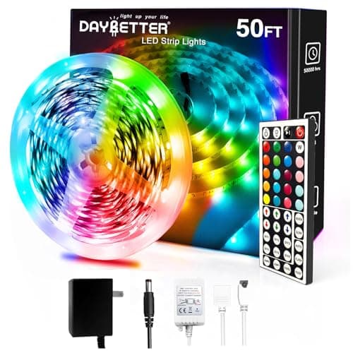 DAYBETTER Led Strip Lights 50ft, Color Changing Led Light Strip with Remote Control, 5050 RGB Strip Lighting Suitable for Home Decor, Living Room, Kitchen, Home Party Decoration