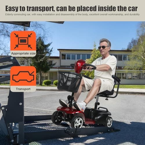 4-Wheel Electric Scooter for Adults | Long Range Mobility Scooter with Basket, Charger & 265 lbs Capacity for Seniors Outdoor Use (Red and Black) 5