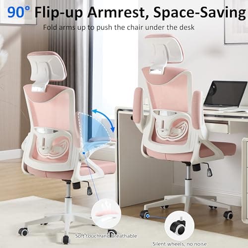 Fizzin Ergonomic Office Chair,Ergonomic Desk Chair with Headrest Mesh Computer Chair with High Back Adjustable Lumbar Support, Rolling Swivel Chairs with Wheel Armrests for Home Office(Pink) 5