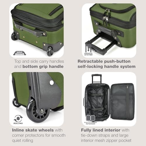 U.S. Traveler Rio Lightweight Softside Rolling Carry-on Suitcase, 2-Wheel Single, Green 6
