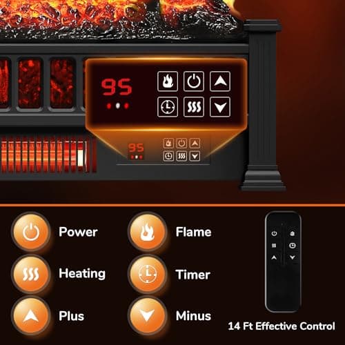 Riseon Electric Fireplace Logs Inserts Heater 20-Inch, Remote Controller Fireplace Heater, Adjustable Flame Colors, Realistic Fake firewood Flame, Overheat Protection, Timer, Thermostat, 1500W Black 5