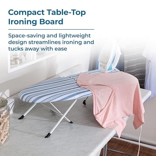 Honey-Can-Do Folding Tabletop Ironing Board with Iron Rest, Blue, 32” L x 12” W, Steel Frame 5