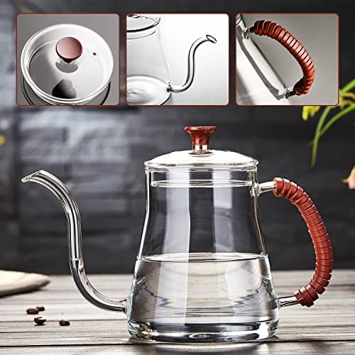 Unbreakable Gooseneck Kettle for Drip Coffee, 20oz/600ml Glass Coffee Kettle with Lid 3