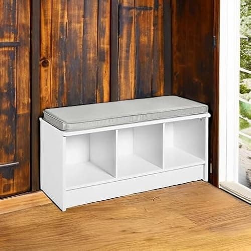 ClosetMaid 1631 Cubeicals 3-Cube Storage Bench, White with Gray Cushion 5