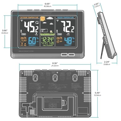 La Crosse Technology Advanced Weather Station with Full-Color LCD & Atomic Time - Monitor Indoor/Outdoor Conditions with Temperature Alerts and Humidity Readings with Transmission Range of 300 Feet 7