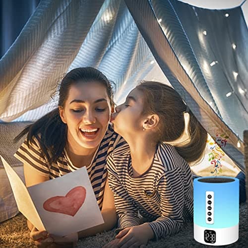 Alarm Clock Bluetooth Speaker, Night Light White Noise Machine Touch Bedside Lamp with Alarm Clock for Kids Multi-Color Changing Night Light Xmas Gifts for Teenage Girls Boys Women Teen Girl Gifts 9