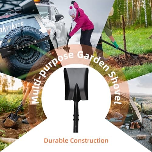 Small Square Shovel for Digging with Metal Handle, 43.3 Inch Heavy Duty Small Shovel, Trench Shovels Ideal for Digging Gardening Trenching Camping Planting Transferring, Black 6