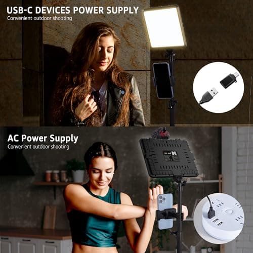 NiceVeedi 1-Pack Photography Lighting Kit, 2800-6500K Bi-Color LED Video Light Kit, Dimmable Studio Light with Tripod Stand & Phone Holder, Light for Video Recording, Game Streaming, YouTube 6