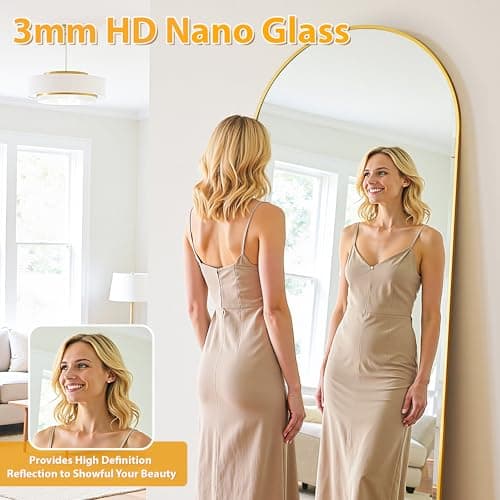 LadyNow Full Length Mirror, 58"x18" Oversized Arched Floor Mirror Freestanding, Long Arch Full Body Floor Standing Mirrors with Stand, Tall Hanging Mounted for Bedroom Modern Living Room Home, Gold 5