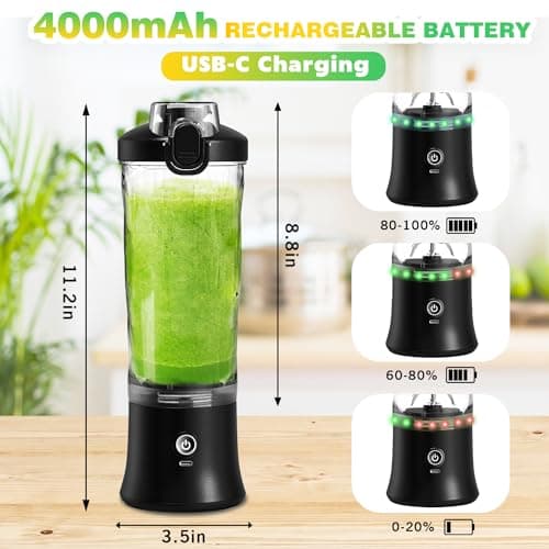 Portable Blender Personal Juicer for Shakes and Smoothies - 20 OZ Electric Protein Shaker Bottle with Insulated Sleeve, Travel Lid, USB-C Rechargeable - Mini Small Blender Cup for Kitchen, Office, Gym 7