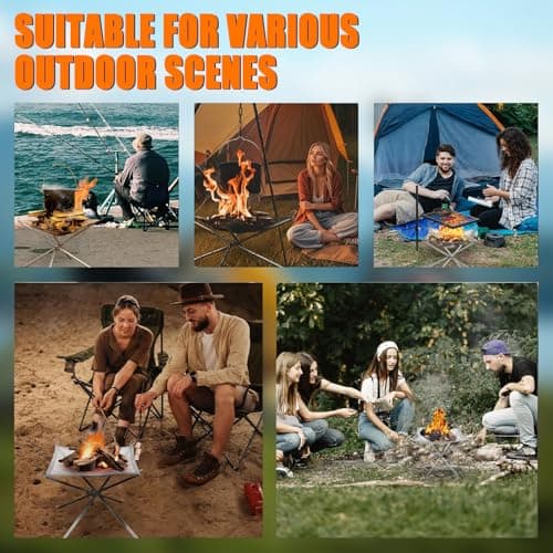 22 inch Portable Outdoor Fire Pit for Camping Upgrade Foldable Stainless Steel Mesh Fire Pits for Outside Wood Burning Collapsible Fireplace for Patio,Camping,Bonfire,Backyard,Garden,BBQ 9
