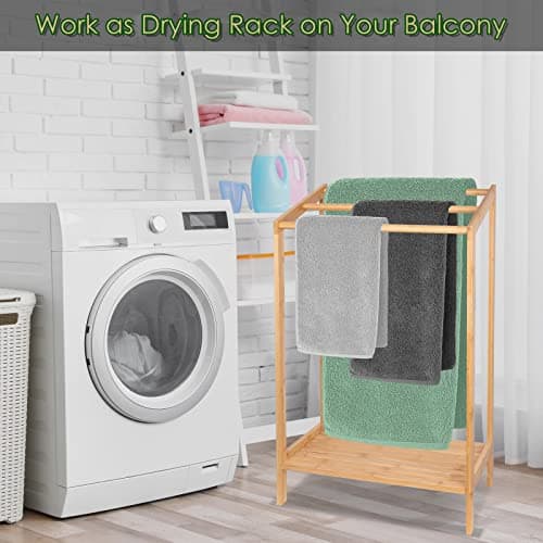 Purbambo Bamboo Towel Rack for Bathroom, 3 Tier Freestanding Towel Holders with Bottom Storage Shelf for Hand Towel, Washcloth, Facecloth, Small Bath Towel and Bathrobe 4