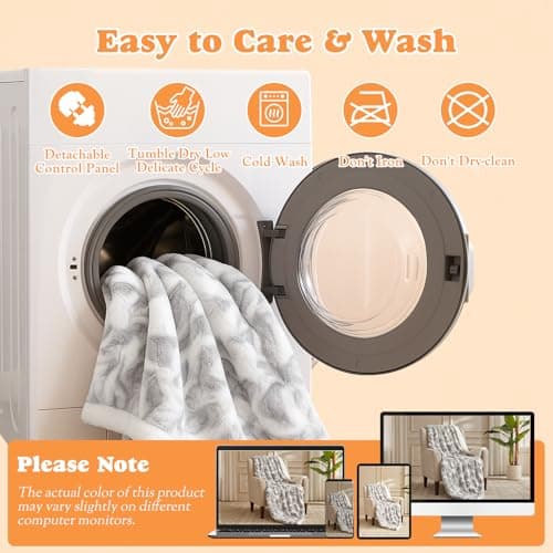 SNUGSUN Heated Throw Blanket Faux Fur & Sherpa, Safe Electric Blanket ETL & FCC Certified, Soft Warm 6 Heating Levels & 4 Hours Auto-Off, Machine Washable, 50"x60" Light Grey & White Pattern 6