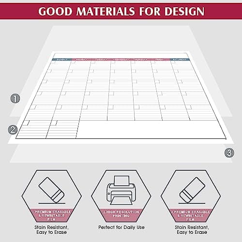 Dry Erase Calendar for Wall - 1 Month Wall Calendar, 28" x 40", Wall Calendar Dry Erase, Erasable Laminated Calendar for wall with 10 Stickers - Red 6