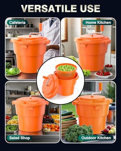 WantJoin Commercial Salad Spinner - 6 Gallon Salad Dryer Large Salad Spinner w/Aluminum Handle & Draining Hose, 24Qt Manual Salad Spinner for 7 Heads of Lettuce Spinner Large for Catering Kitchen 5