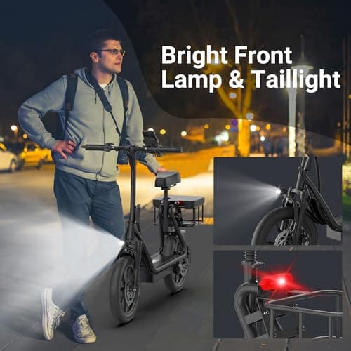 NAVIC T1PRO Electric Scooter Adults, Electric Scooter with Seat, Max 49 Miles Ranges, Top Speed 22 mph, 750W Peak Motor, E Scooter for Pets, Cargo with Back Basket 7