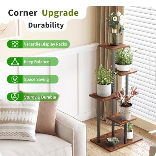 VonDream 4 Tier Plant Stand Indoor, Tiered Plant Stands for Indoor Plants Multiple, Corner Flower Stand for Living Room, Multi-Layer Vintage Design Plant Shelf 8