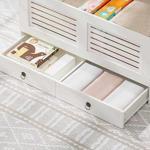 ChooChoo Storage Chest, 39.3" Storage Bench with Drawer, Wooden Entryway Bench with Safety Hinges, Shoe Bench, for Entryway, Bedroom, Living Room, Soft White 5