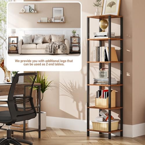 TUTOTAK Bookshelf, 6-Tier Tall Book Shelf, Narrow Bookcase for Small Space, DIY Stackable Bookshelf, for Living Room, Office, Study, Entryway, Industrial, Rustic Brown BS01BB006 5