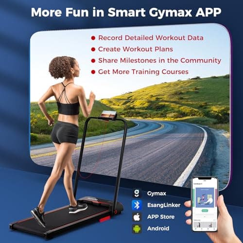 Goplus 2 in 1 Folding Treadmill, 2.5HP 340 LBS Capacity Walking Pad with Handle Bar, Under Desk Treadmill with Remote Control, LED Display and APP, Foldable Portable Treadmills for Home Small, Office 7