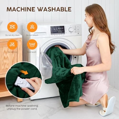 HYLEORY Heated Electric Blanket Throw, 2-Layer Cozy Warm Flannel 50" x 60", Heating Blanket with 9 Heating Levels, 2/4/6/10 Hours Auto Off, Fast Heating Winter Blanket, Green 7