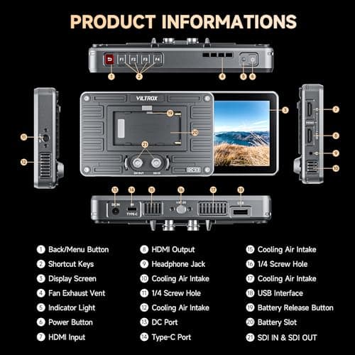 VILTROX DC-X3 2000 Nits SDI Camera Field Monitor, 4K HDMI 6 inch Touchscreen On Camera Monitor, 3D Lut 1920X1080 HD Focus Peaking Assist Full Waveform Video Field Monitor with Battery Sunshade Hood 9