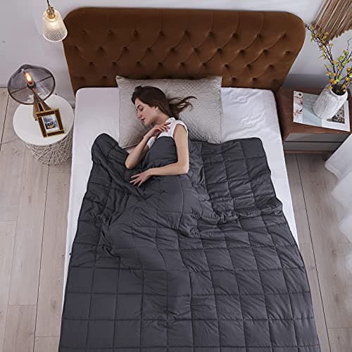L'AGRATY Weighted Blanket for Adults- Dark Grey, 48"x72", 15lbs, Twin Full Size Heavy Throw Blanket, Cooling, Breathable, Microfiber with Glass Beads, Big, Washable, All-Season 5