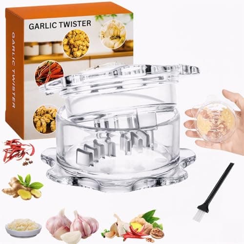 Garlic Twister Kitchen Tool – Manual Garlic Crusher & Ginger Grinder, Nut Chopper, Chili Pepper Mincer, Clear Acrylic Kitchen Utensil for Food Prep – BPA-Free, Easy to Use, Handheld Design