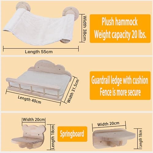 TQEW Cat Wall Furniture/Cat Wall Shelf 9 Piece Set with Sisal Scratching Posts, Bridge Ladders, Solid Wood 6