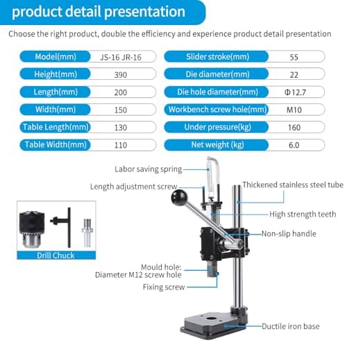 MOFIST Leather Hole Puncher Hand Punching Machine Manual Press Puncher Punch Tools for DIY Leather Craft Punching Holes with Drill Chuck (B - Square Head) 6