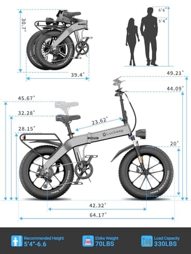Luckeep Folding Electric Bike for Adults 1500W Peak Motor, 28MPH 60 Miles,720WH Removable Battery 20'' x 4.0 Fat Tire Ebikes for Adults with Hydraulic Brakes, NFC Unlock, APP, UL 2849 E-Bike 9
