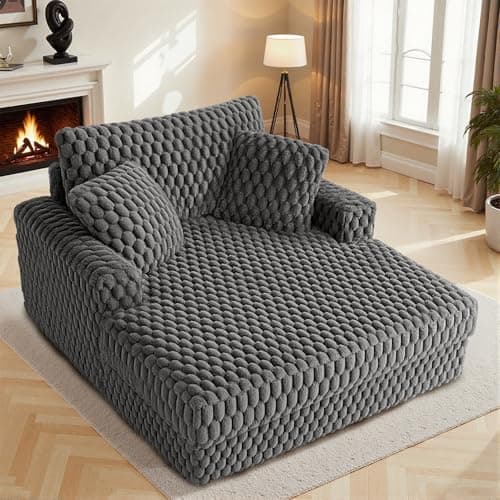 Oversized Chaise Lounge Chair Indoor:Comfy Oversized Reading Chair Fluffy Plush Cozy Couch Sofa Bed with Armrests and Pillows - Chaise Large Modern Sleeper Sofa for Living Room,Bedroom Light Grey