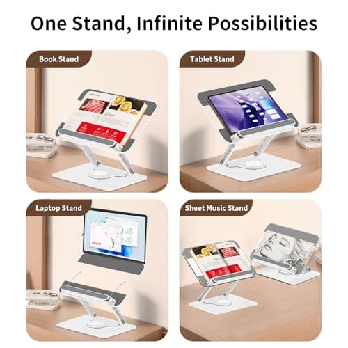 Alumuxx Adjustable Acrylic Book Stand for Reading in Bed, Book Holder Stand for Reading Hands Free, Cookbook Stand for Kitchen Counter, Reading Stand Book Holder for Couch, 360° Rotating & Page Clips 7