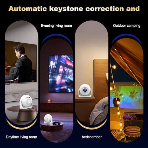 Auto Focus Mini Projector Support 4K 1080P, Built-in APPS & Auto Keystone 180° Rotatable, Portable Projector with WiFi and Bluetooth, Home Theater Outdoor Movie Bedroom Projector, 200 ANSI Lumens 5