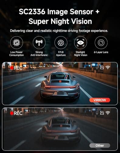 VIRROW Dash Cam Front and Rear: 4K+2.5K Dash Camera for Cars with Touch Screen 3.39" - Dashcam with WiFi APP Control 64GB Parking Mode Night Vision Loop Recording Emergency Lock (X5) 6