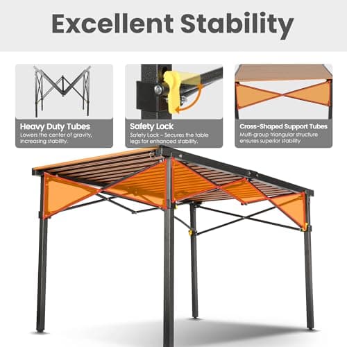Join Nature 46.4" Large Folding Camping Table for 2-6 People - Heavy Duty Camp Table Foldable with Aluminum Roll-Up Top & Carry Bag - 220lbs Capacity, Portable for BBQ, Tailgating, Backyard (Natural) 5