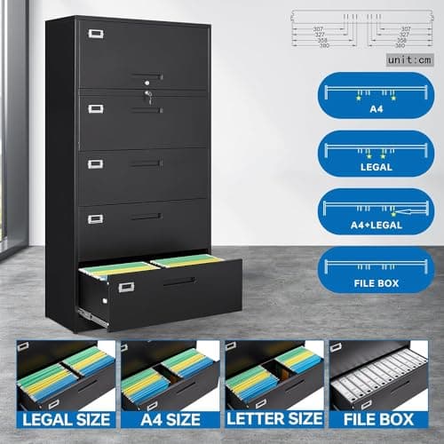 BYNSOE 4 Drawer+1 Storage Compartment Metal File Cabinet Lateral Filing Cabinet with Lock Office Home Lateral Cabinet for A4 Legal/Letter Size Assembly Required 6
