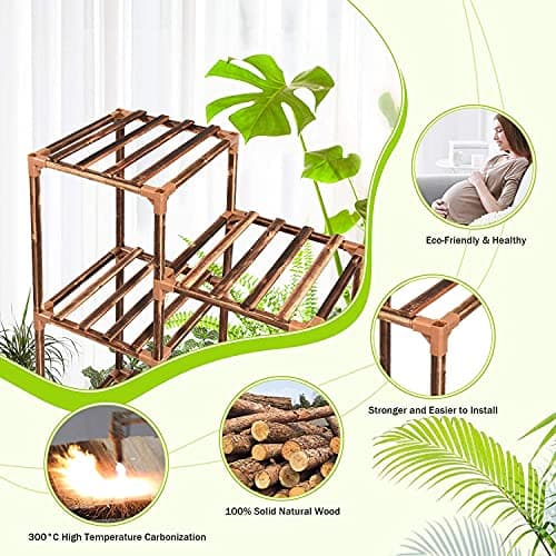 cfmour Plant Stand Indoor Outdoor, 12 Tiers 62.2" Tall Wood Plant Shelf for Multiple Plants Large Plant Holder Hanging Flower Shelves Rack for Patio Living Room Garden Balcony Boho 5