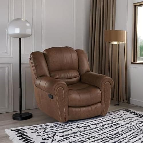CANMOV Leather Recliner Chair, Classic and Traditional Manual Recliner Chair with Comfortable Arms and Back Single Sofa for Living Room, Nut Brown 5